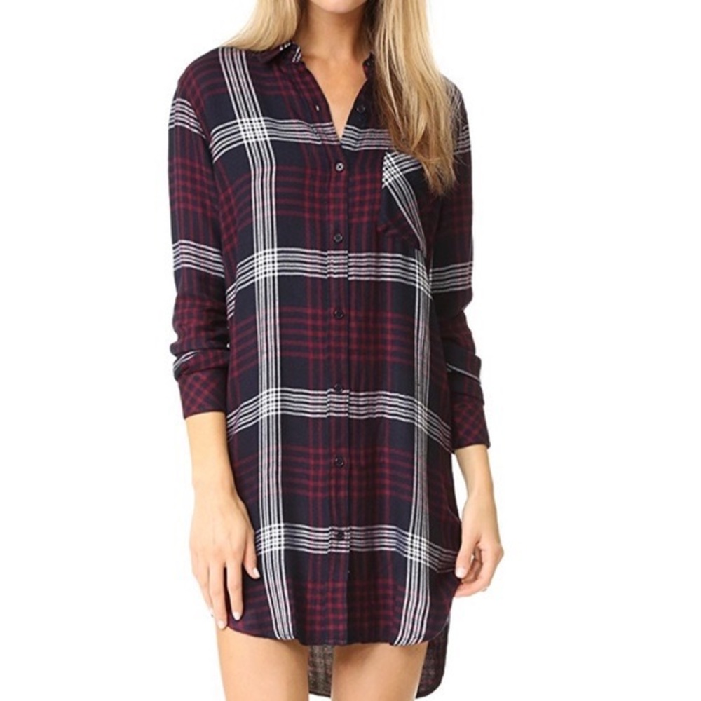 Rails Bianca Plaid Shirt Dress in Indigo / Merlot Size Small Grunge 90’s